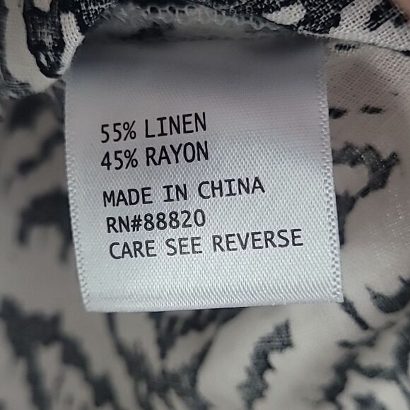 Panama Jack Linen Black & White Palm Tree Print Balloon Sleeve Top. Size Large. - Picture 6 of 6